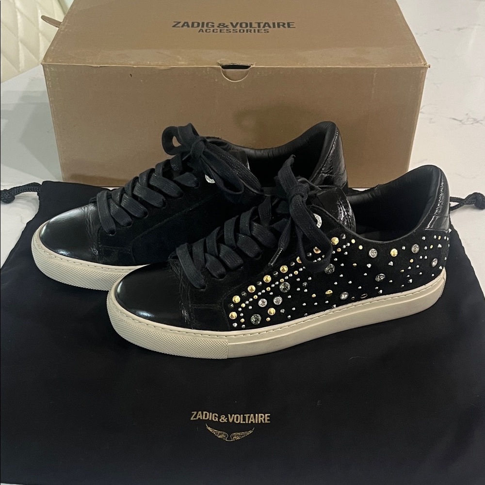 Zadig & Voltaire Black and White Studded Sneakers